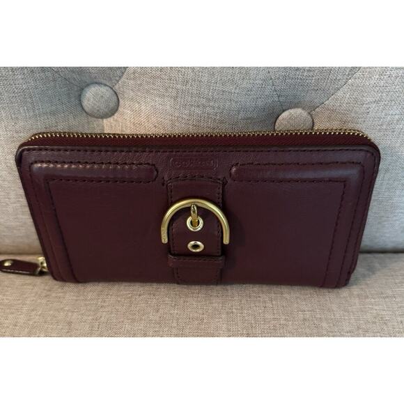 Coach Vintage Campbell Burgundy Leather Wallet Large Zip Gold - Picture 1 of 10